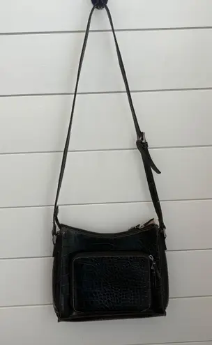 Liz Claiborne Black Croc Embossed Crossbody Shoulder Bag Purse Pink inner lining - Image 3