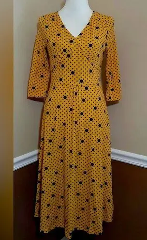 Frock Shop Mustard Yellow & Navy Dots 3/4 Sleeves ModCloth Blithe Midi Dress NEW