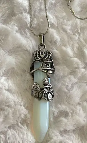 Wire wrapped opalite lotus sword pendant, chakra, amulet, meditation White