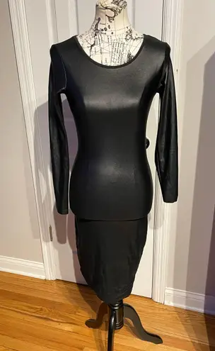 ABody Vintage Y2k Whimsygoth Faux Leather Wet Wax Fit Bodice Rave Punk Emo Dress S Black