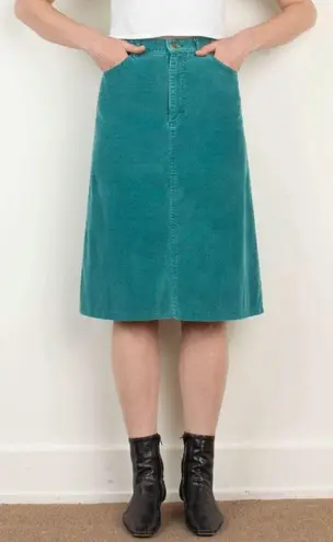 L.L.Bean  Vintage Corduroy Midi Skirt A-Line High Waist in Teal Green, Medium