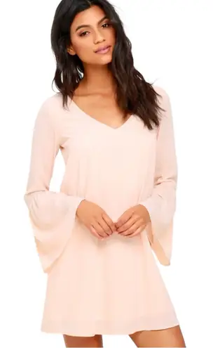 Lulu’s Far Wanderings Peach Long Sleeve Shift Dress Orange Size XS