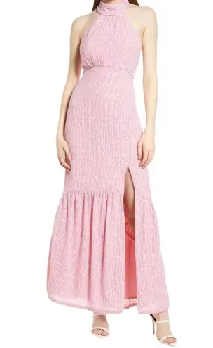 Saylor NWOT Audie Sequin Halter Maxi Dress In Pink