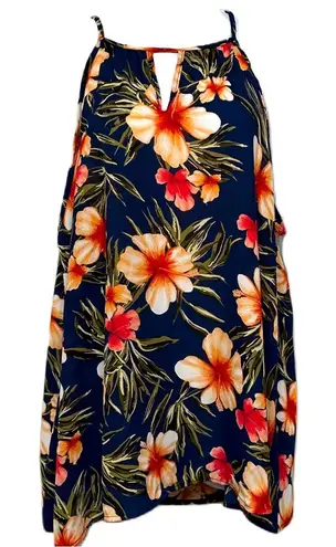 Perfect Peach Tropical Hawaiian Floral Multicolored Print Top Size Medium Blue