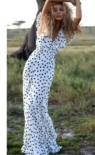 Rat & Boa Mariella Maxi Dress Polka Dot Ruffle White Black Size Medium NWT