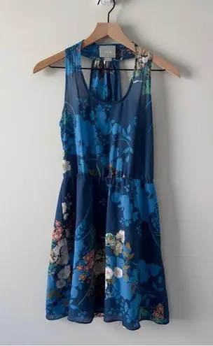Maeve Anthropologie Sleeveless floral A-Line mini dress Racerback lined cut out