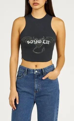 Boys Lie Tank Top One Size Black Bat Ribbed Crop Studded Gothic Y2K Streetwear