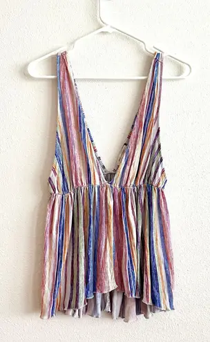 Urban Outfitters Isla Plunge Babydoll Rainbow Stripe V Cut Tank Top Size Small