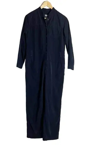 A.P.C. Justine Navy Blue Corduroy Long Sleeve Button Front Jumpsuit Size S Black