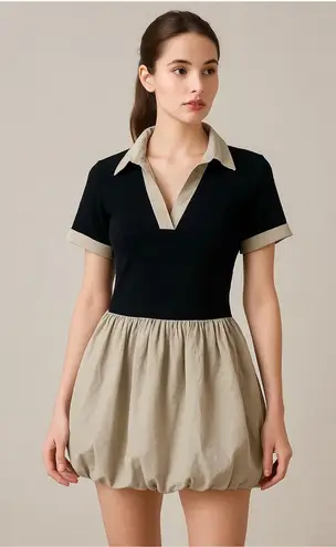 Say What? Say What NYC Cotton Black and Khaki Green mini Dress Bubble skirt Sz XL