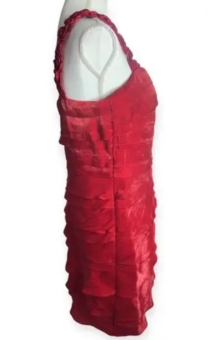 Sangria Vintage Red Shimmer Layered Ruffle Knee Length Dress