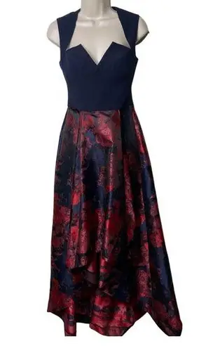 Black Halo EVE navy and red hi low bottom black tie event gown sz 2