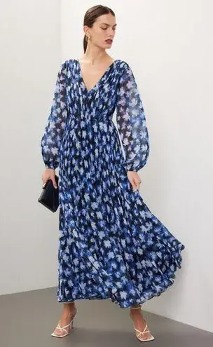 Monique Lhuillier Rtr sz6 ML Melanie Dress floral printed v-neck dark midnight