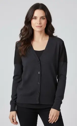 ALL SAINTS Dark Grey Black Cardigan Sweater Mesh Arms 100% Cotton Size 0