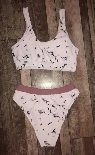 Romwe 💕5️⃣  white marble and pink-ish mauve high waisted bikini