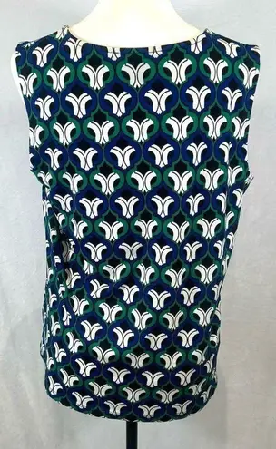 Kasper royal blue green and white print pleated top size large