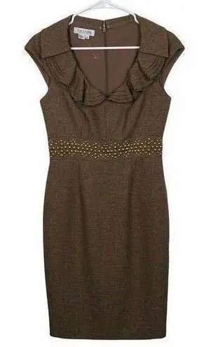 Kay Unger NWT  Dress Size 4 Ruffle Front Sleeveless Studded Detail Sheath