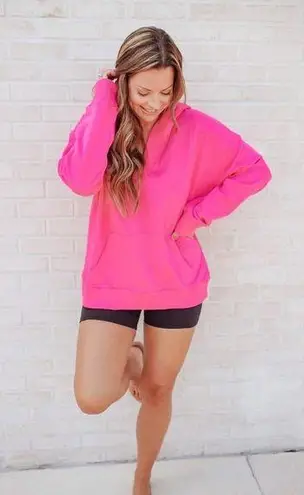 Abela Story + Co Reset V Neck Hooded Pullover Sweatshirt Top Pink Size XL