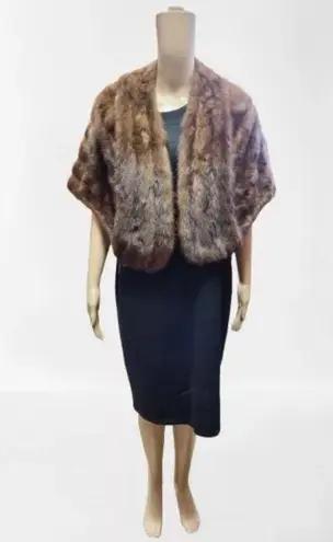 Vintage Genuine 100% Mink Paul Magder Fur Fully Lined Floral Stole Jacket Sz S/M Brown Size M