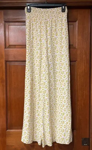 Wide leg slit tie front pants in floral yellow White