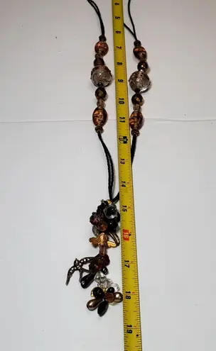 Retro Bee Rose Bird Bead Cluster Necklace Extra Long Y Drop 32" Boho Bohemian