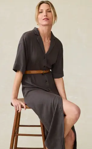 Faherty Topanga Drape Shirtdress Tencel Linen Blend Washed Black Small