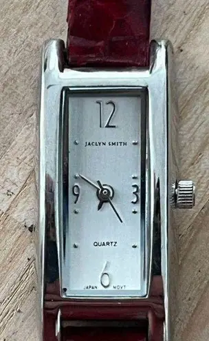 Jaclyn Smith Ladies Watch Stainless Rectangular Case Stainless Dial Red Leather