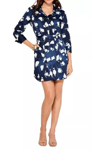 Nic+Zoe Collared Mosaic Blues Mini Dress in Indigo Multi Size L New w/Tag $218