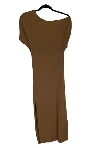 Karina Grimaldi Amber Knit Midi Dress in Camel Size Small One Shoulder Ribbed