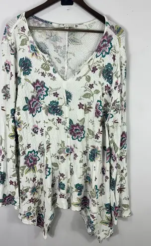 Seven7 Thermal Top XL Ivory Floral Boho Handkerchief Hem Festival Fairy Y2K