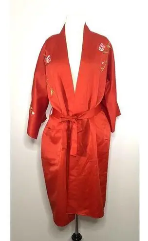 Vintage Japanese Red Embroidered Kimono Robe Long Sleeve Boho Hippie Jacket Size undefined