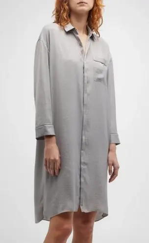 Barefoot Dreams 💕 Washed Satin Piped Nightshirt Love Embroidery Dove Gray XL NWT