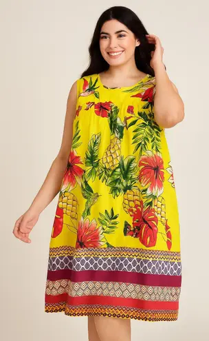 Only Necessities Tropical Pineapple Floral Sleeveless Dress Plus Size 3X Summer Yellow