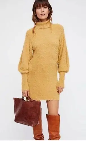 Free People Eyelash Balloon Sleeve Dress Marigold Medium