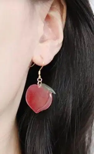 NEW Peach Watercolor Shaped Acrylic Hook Earrings Fruit Georgia Jewelry Gift Idea Pink