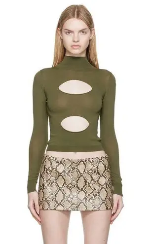 Miaou | Eros Turtleneck Knit Sweater with Front Cutouts in Moss Green Size Small - Image 1