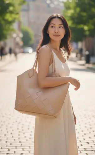 A.N.A. a new approach woven tote bag tan faux leather large shopper purse