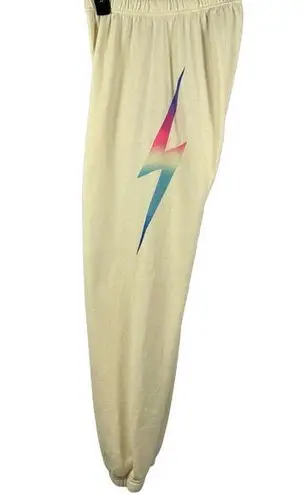 Aviator Nation Rainbow Lightning Bolt Sweatpants Joggers Cream Vintage White XL