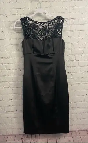 David Meister lace top accent midi shift dress ladies size 4 sleeveless romantic