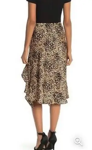 Leopard print midi skirt with ruffle slit