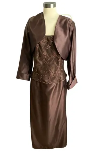 Scott McClintock Brown Sequin Gown 2 Piece Jacket Dress Set S 14 NWT Fall Formal
