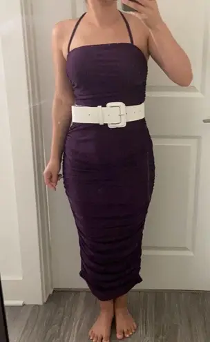 Eggplant Rouched dress with belt. S Purple