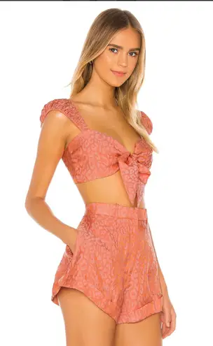 LPA NWOT Revolve Shorts Matching Set Sorbet Brocade Jacquard Print Bright Crop High Rise Shiny Jane Pia