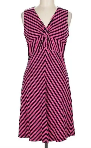 Peter Nygard Pink Black Striped V-Neck Twist Front A-Line Dress PETITE Small PS