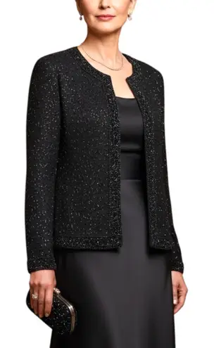 Laurence Kazar beaded black silk evening formal cardigan sweater jacket bolero