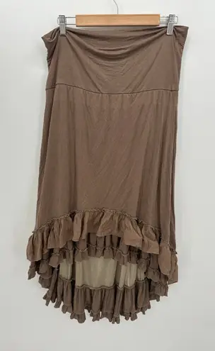 Paisley Vine Women Brown Tiered Ruffle Skirt Size L Stretch Boho Artsy Lagenlook Size M