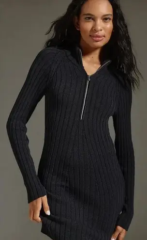 Pilcro Anthropologie Fitted Quarter Zip Sweater Dress Size XL Black