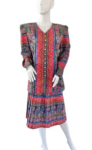 Lady Carol Petites Vintage Paisley Shoulder Pad Skirt Suit Set 14 Red