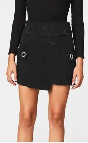 LF Carmar Black Denim Foldover 100% Cotton Cargo Mini Skirt Women's Size 2 NWT