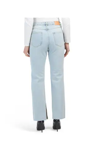 Avec Les Filles RIPPED JEANS SLIT HEM Raw Hem Wide Leg Jeans Light Wash NWT